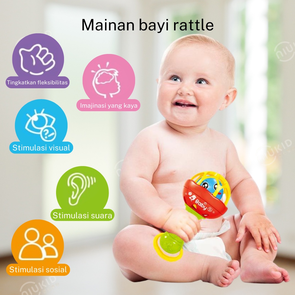 NIUKID MAINAN KERINCINGAN BAYI TEETHER RATTLE STICK MAINAN GIGITAN BAYI BPA FREE