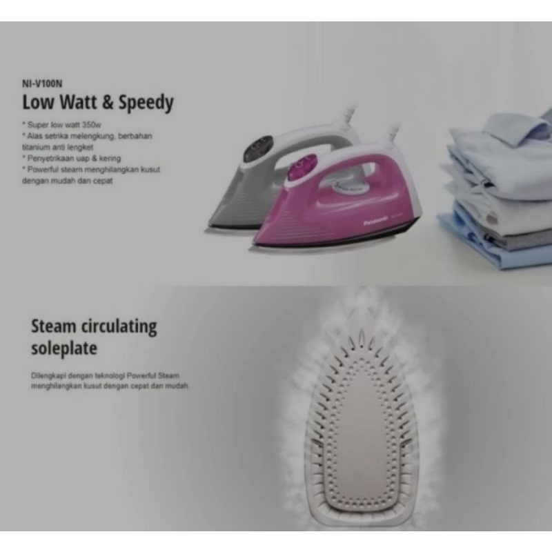 PANASONIC STEAM IRON NI - V100 N GREY - SETRIKA UAP