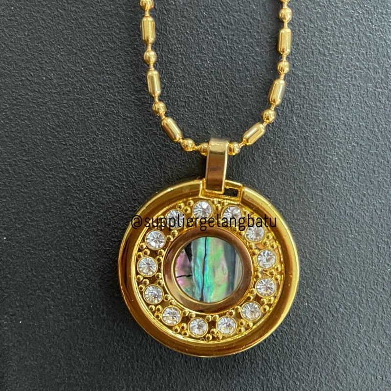 KALUNG BULAT GOLD BIRU DAN PELANGI Quantum Pendant Japanese Technology bersertifikat