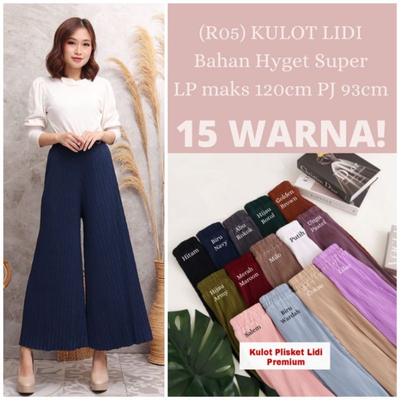 Celana Kulot Lidi Plisket Panjang Premium Fit S- XXL Hyget Super