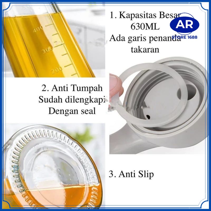 AR-Botol kaca / tempat minyak goreng &amp; kecap multi fungsi anti tumpah 630ml