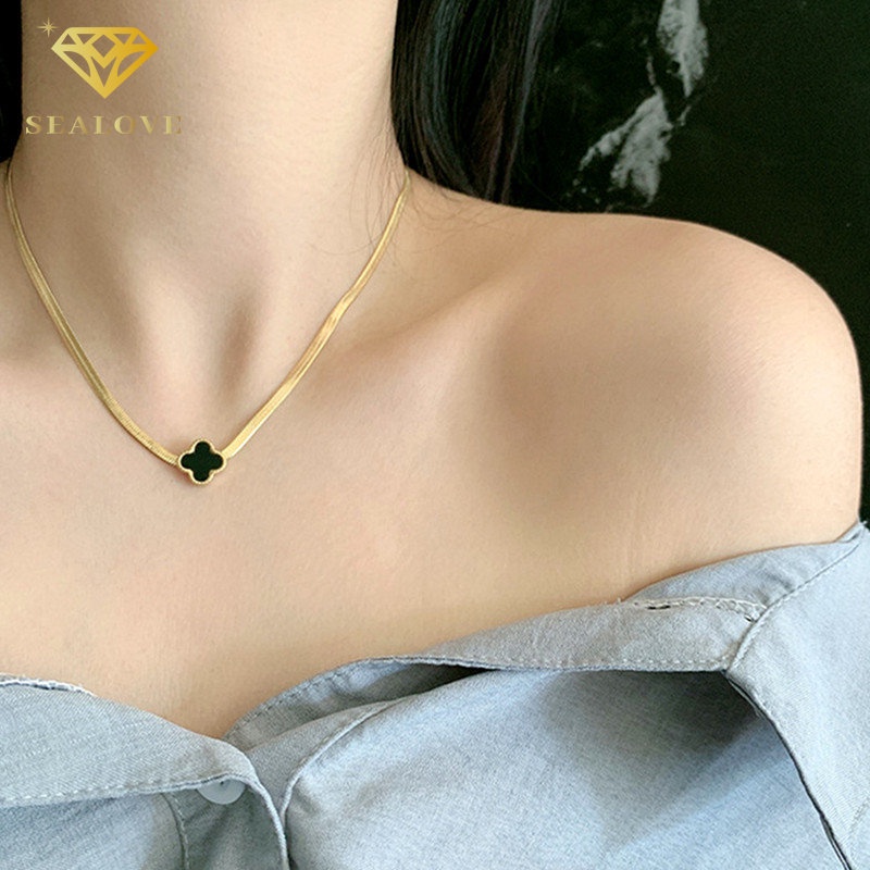 kalung titanium wanita semanggi ori 100% anti karat dan luntur perhiasan titanium asli Aksesori Korea