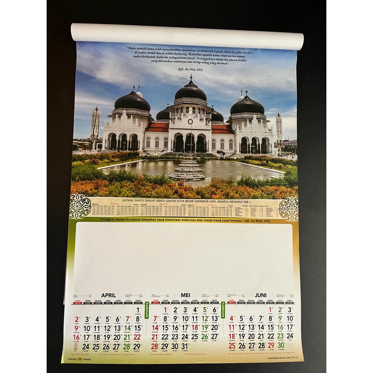 Kalender Dinding Triwulan 2023 Motif Mesjid  indonesia