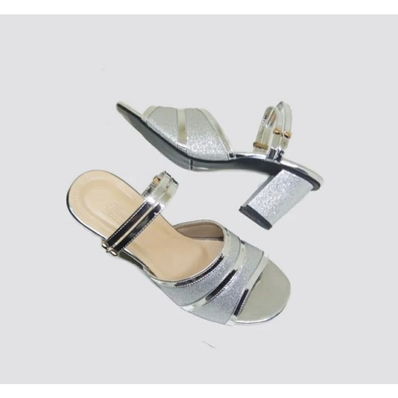 Sandal Glamor MK-205Silver Ukuran Besar 41.45 Higheels Kondangan Pesta OVERSIZE Cantik