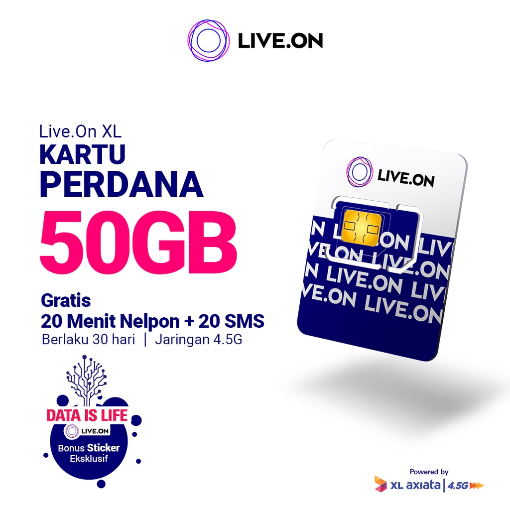 Kartu Perdana Live.On 50GB + Sticker H