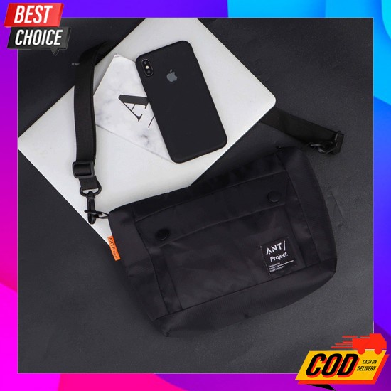 Tas Selempang Kulit Pria Import Original Model Terbaru Warna Abu Dan C Ant Project - Sling Bag Vars