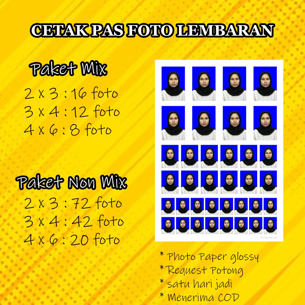 Jual cetak pas Foto ukuran 2x3 3x4 4x6 paketan untuk ijazah skck buku