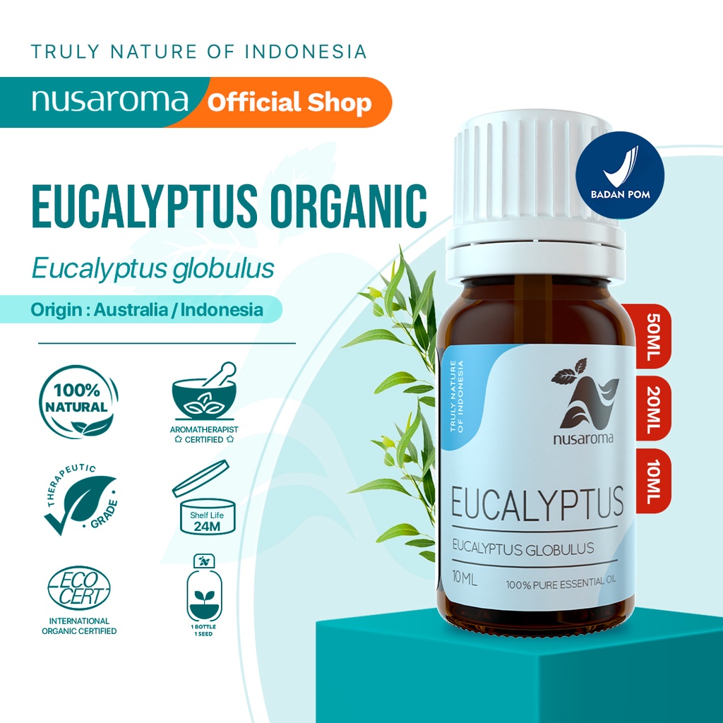 Nusaroma Eucalyptus Organic Essential Oil - 100% Pure &amp; Therapeutic Essential Oil