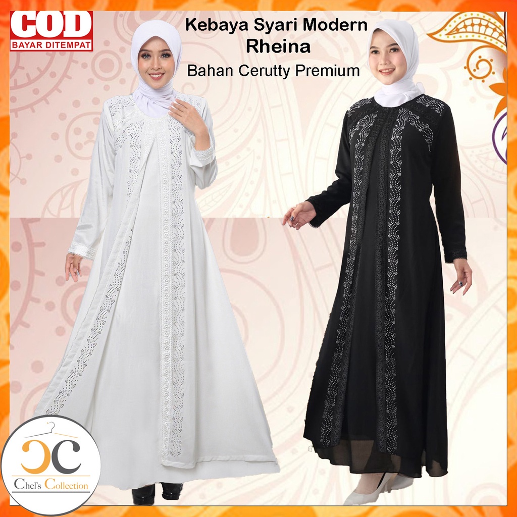 Gamis Muslimah Modern Terbaru Bahan Ceruty Premium Warna Putih Tulang Hitam Kekinian | Busana Muslim