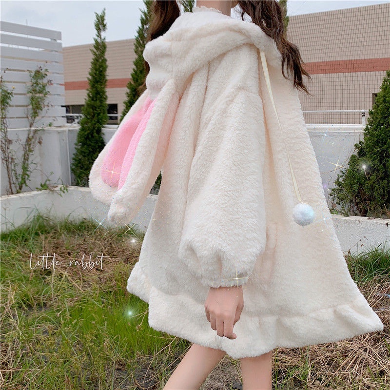 BUNNY FLUFFY JACKET  POM POM RABBIT HOODIE JACKET JACKET KOREA  HOODIE IMPORT RABBIT