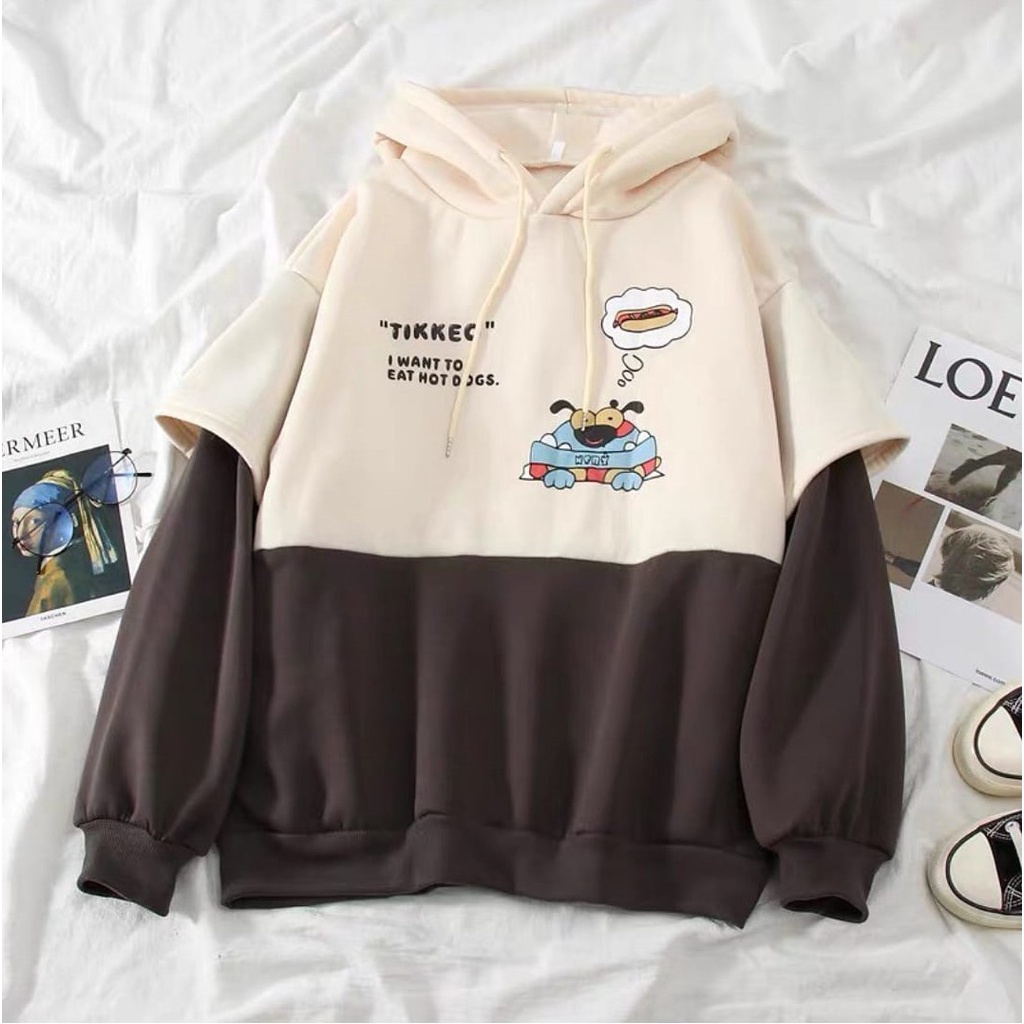 Hoodie Tikkeo - Combination Color Hoodie - Atasan Lucu - Baju Wanita - Bahan Fleece