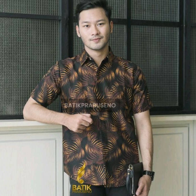 Mangkara Lengan Pendek Slimfit Original Baju Batik Prabuseno Kemeja Pria Bahan Katun Printing Halus 