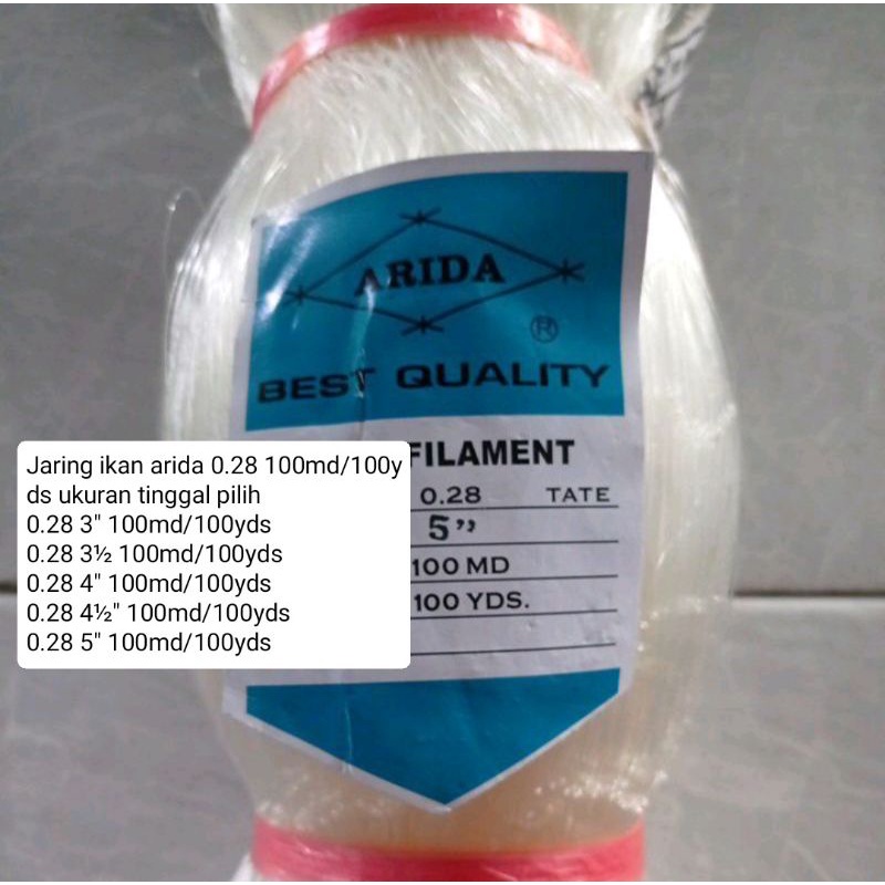 Jaring Ikan Arida 0.28 100md/100yds tate ukuran tinggal pilih  Jaring Ikan Arida Pukat Arida Jaring 