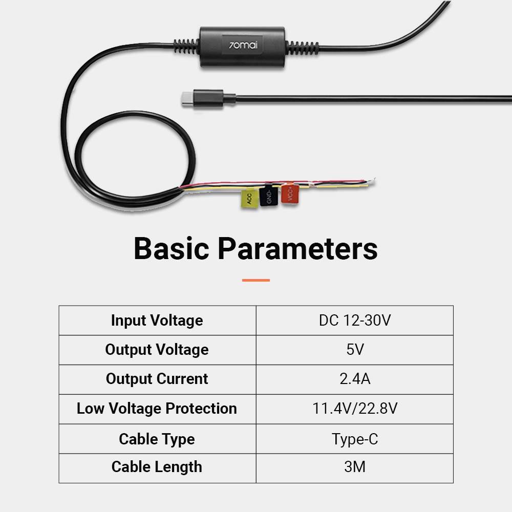 Hardware Cable Kit 70mai UP03 Hardwire 24 Hour Parking Monitoring Car