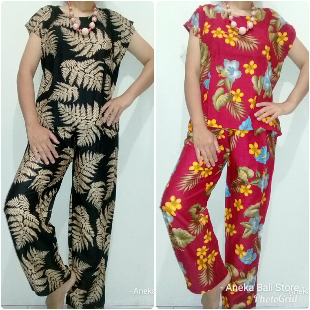 Setelan TOP celana panjang bali U-XL | babydoll | set piyama motif | kulot bali | baju tidur wanita,