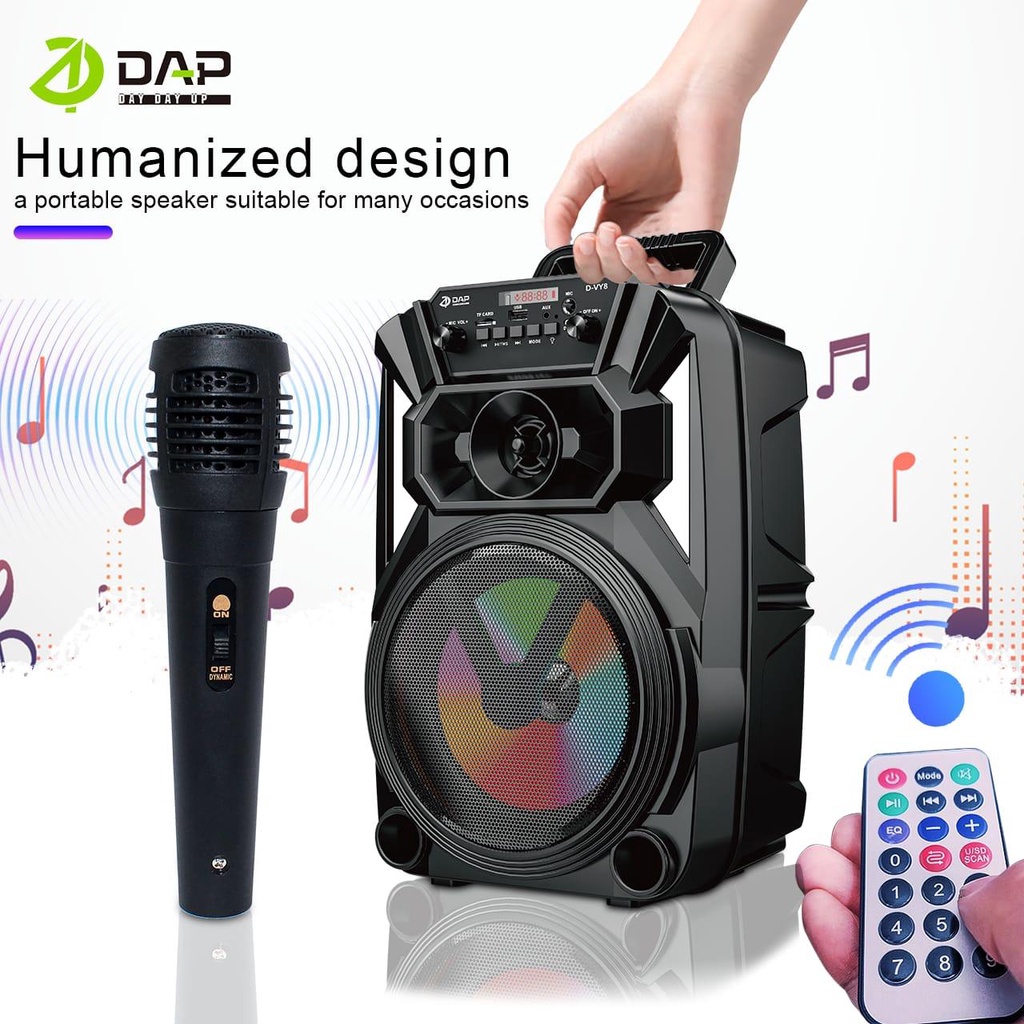 DAP Speaker Bluetooth D-VY8 Karaoke Free Mic - 8 Inchi / Salon Aktif Portable Radio Fm Mp3 Super Bass Speaker Aktif Wireless