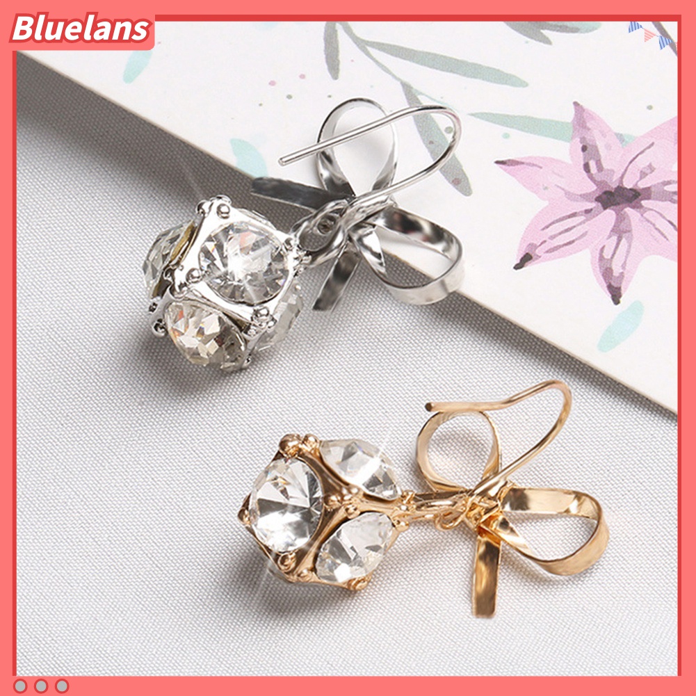 Anting Kait Gantung Wanita Desain Pita Hias Berlian Imitasi Berkilau Untuk Pesta / Hadiah