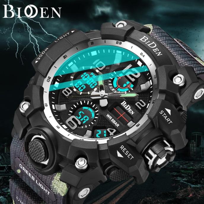 BIDEN Jam Tangan Pria Militer Olahraga Digital&Analog Tali Silikon Jam