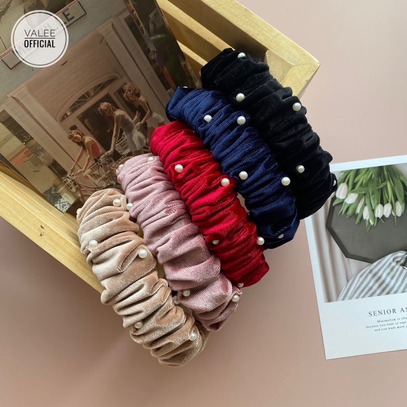 KYLEE HEADBAND | BANDO SCRUNCHIE MUTIARA BLUDRU VELVET PREMIUM