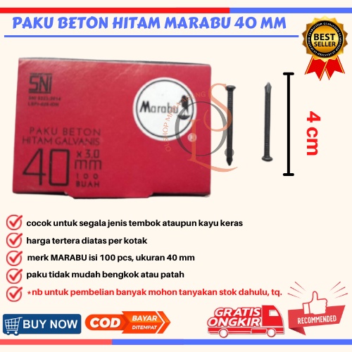 Paku Beton Hitam Marabu 40mm / Paku Beton Tembok 4 cm /ktk Paku Beton Kayu Tembok Marabu