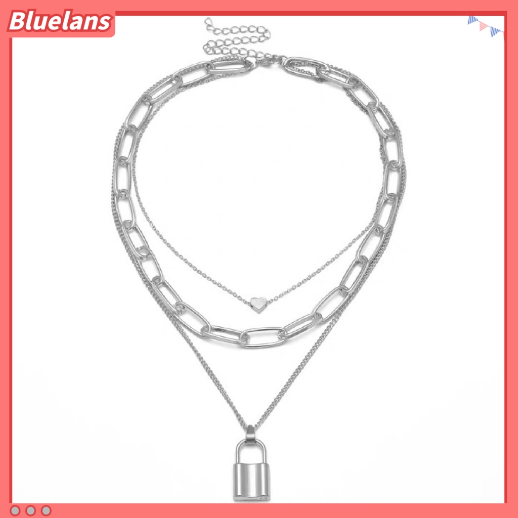 Bluelans Women Necklace Thick Chain Multi-layer Lock-shaped Choker Jewelry Necklace Set Girls Gifts