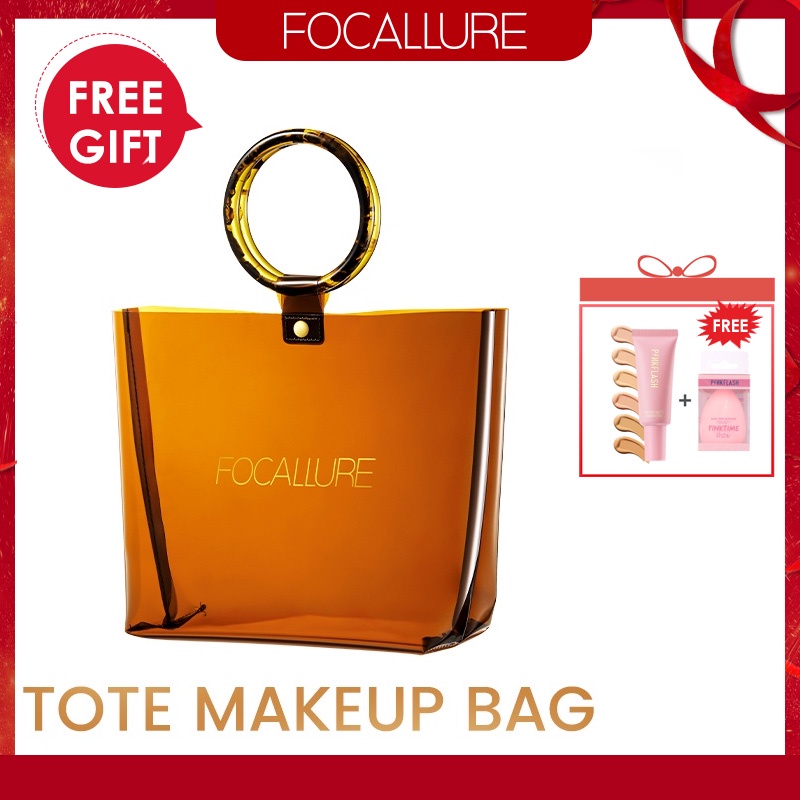 FOCALLURE #AmberGold Waterproof Tote Bag Storage Tool Beauty Bag PVC Travel Cosmetics Pouch