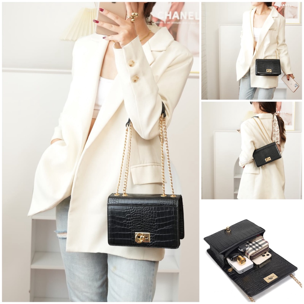 [Buy 1 Get 1] Tas Selempang Wanita sling bag tas Bahu Wanita Kotak Croco Sling Bag Rantai #205