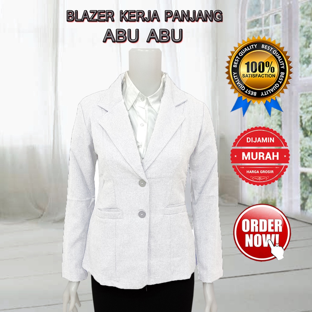 Blazer Kerja Wanita Lengan Panjang Hitam  Model Kancing 2 Bahan Gabardin