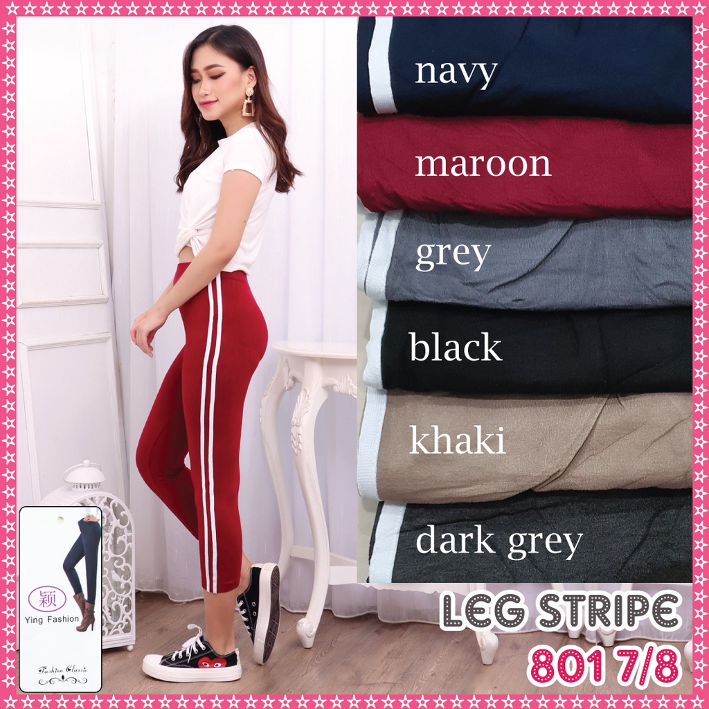 LEGGING STRIPE #801 Pendek HITAM / Legging stripe putih 7/8 - legging strips putih / Legging hitam