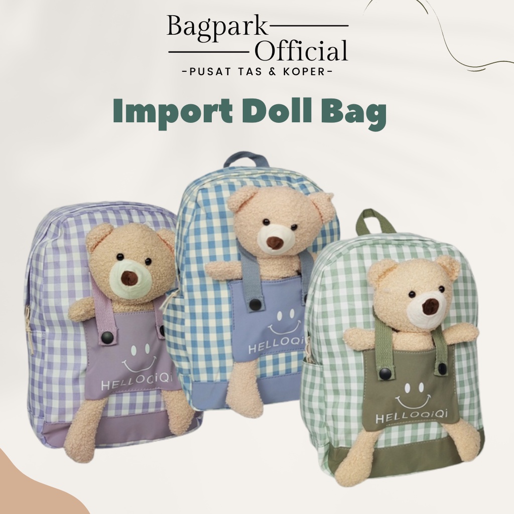 TAS ANAK SEKOLAH IMPORT TAS ANAK CEWEK BONEKA MOTIF KOTAK KOTAK TAS ANAK MURAH