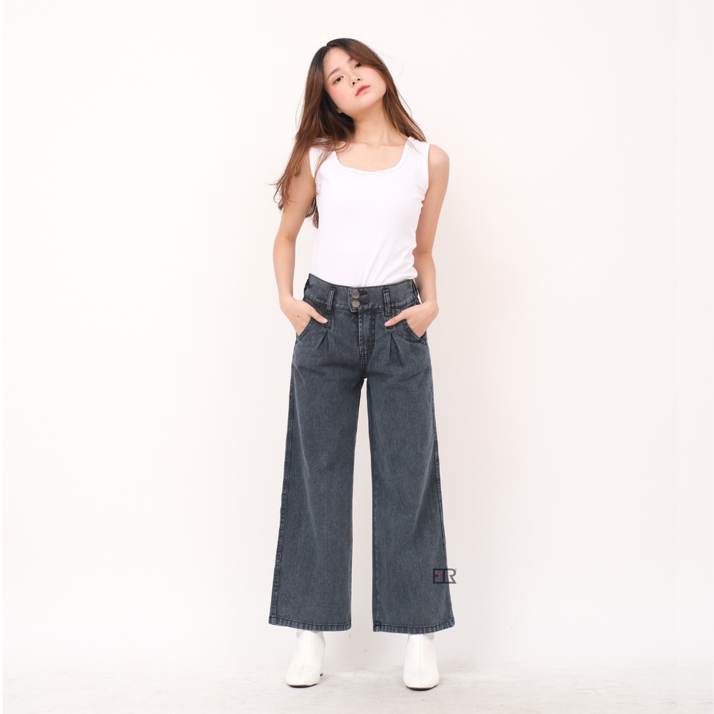 Kulot Jeans Highwaist Wanita Pinggang Karet Kancing 2 - Kulot K2 FTR