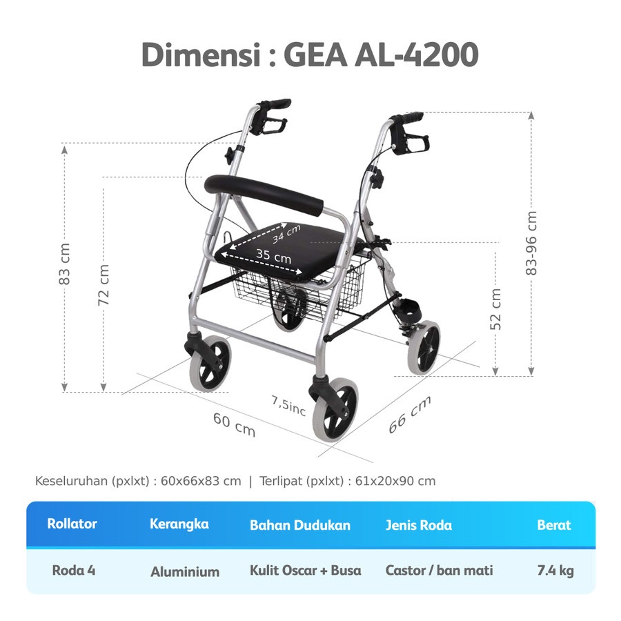 ROLLATOR WALKER GEA AL-4200 ALAT BANTU JALAN BERODA MEDICAL ONLINE MEDICALONLINE