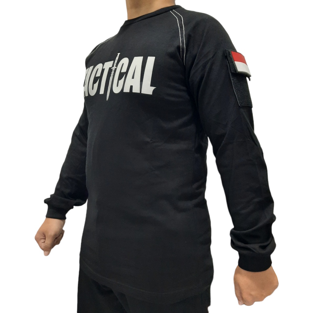 Kaos Tactical Panjang Hitam Katun Combed