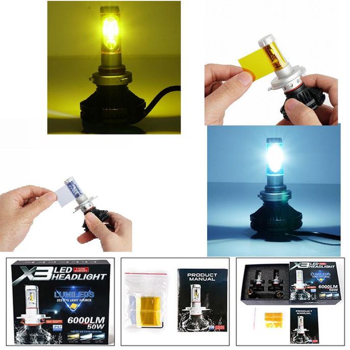 Lampu LED X3 ORIGINAL ZES Mobil H1 H3 H4 H7 H11 HB3 HB4 3 Warna Motor