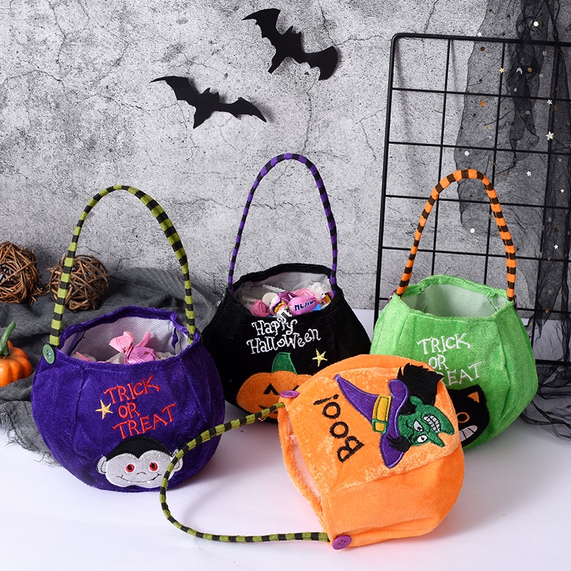 Khatinstore Tas Bordir Hallowen Anak / Totebag Premium Import / Jaitan Rapih / Bentuk Labu atau Pumpkin / Tas Karakter - TH01