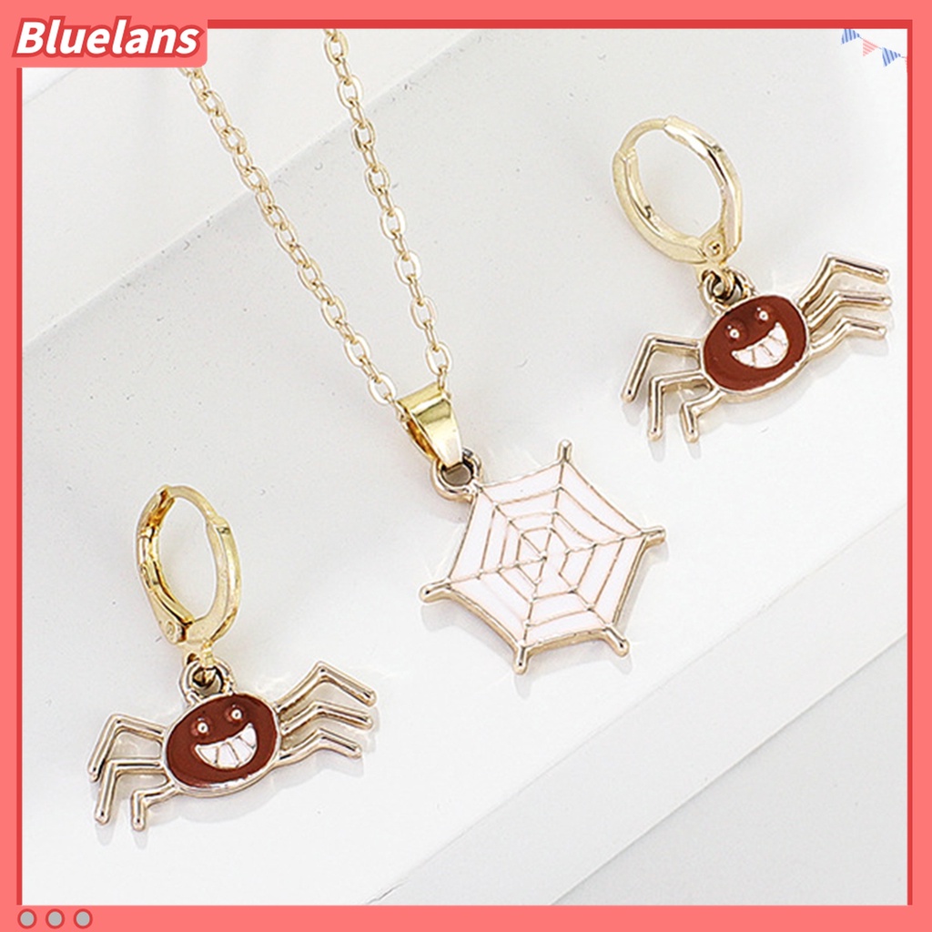 1 Set Kalung Anting Desain Labu Laba-Laba Bahan Alloy Untuk Halloween