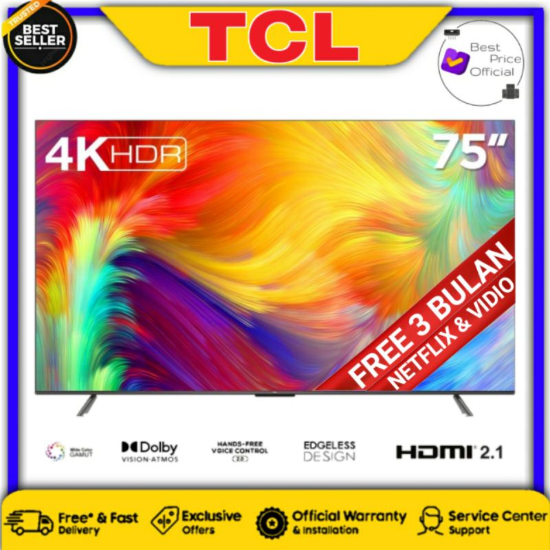 LED TV TCL 75P735 Smart TV 75 Inch Google TV 4K UHD Dolby Vision Atmos