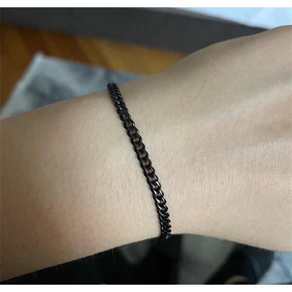 Gelang Rantai Tipis Bahan Stainless Steel Warna Hitam Ukuran 4mm Untuk Pria Dan Wanita