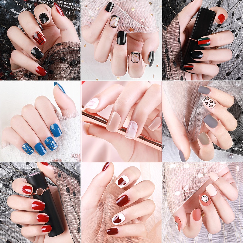 Fake Nails / Kuku Palsu Isi 24pcs dan Lem Jelly Model 3D Unik Elegan Dekorasi Kuku Copot Pasang Manicure Model Pita Nail Art Import Nikah Wedding Party