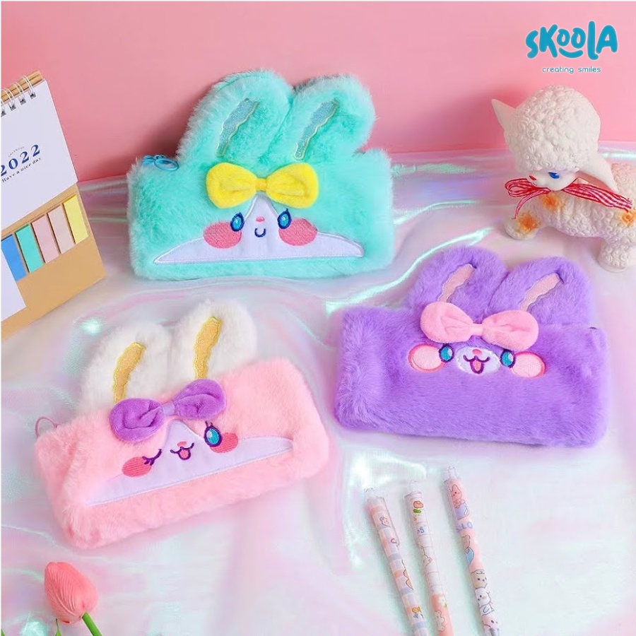 Skoola Tempat Pensil Bulu Rabbit Unik Lucu Smiggle Alike - Mochi