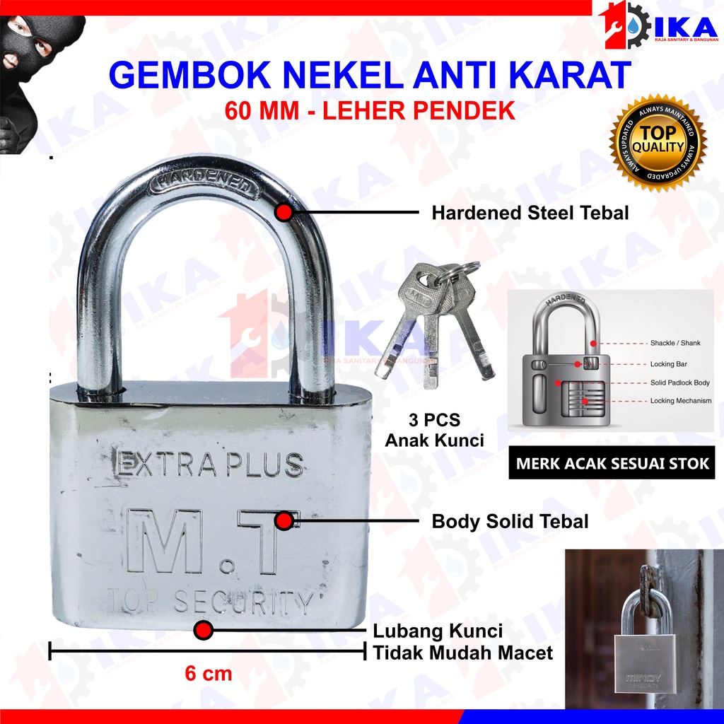 (HRG PABRIK) GEMBOK NEKEL 50 60 MM LEHER PENDEK PANJANG KUALITAS BESAR TEBAL KUAT LEMARI PAGAR PINTU