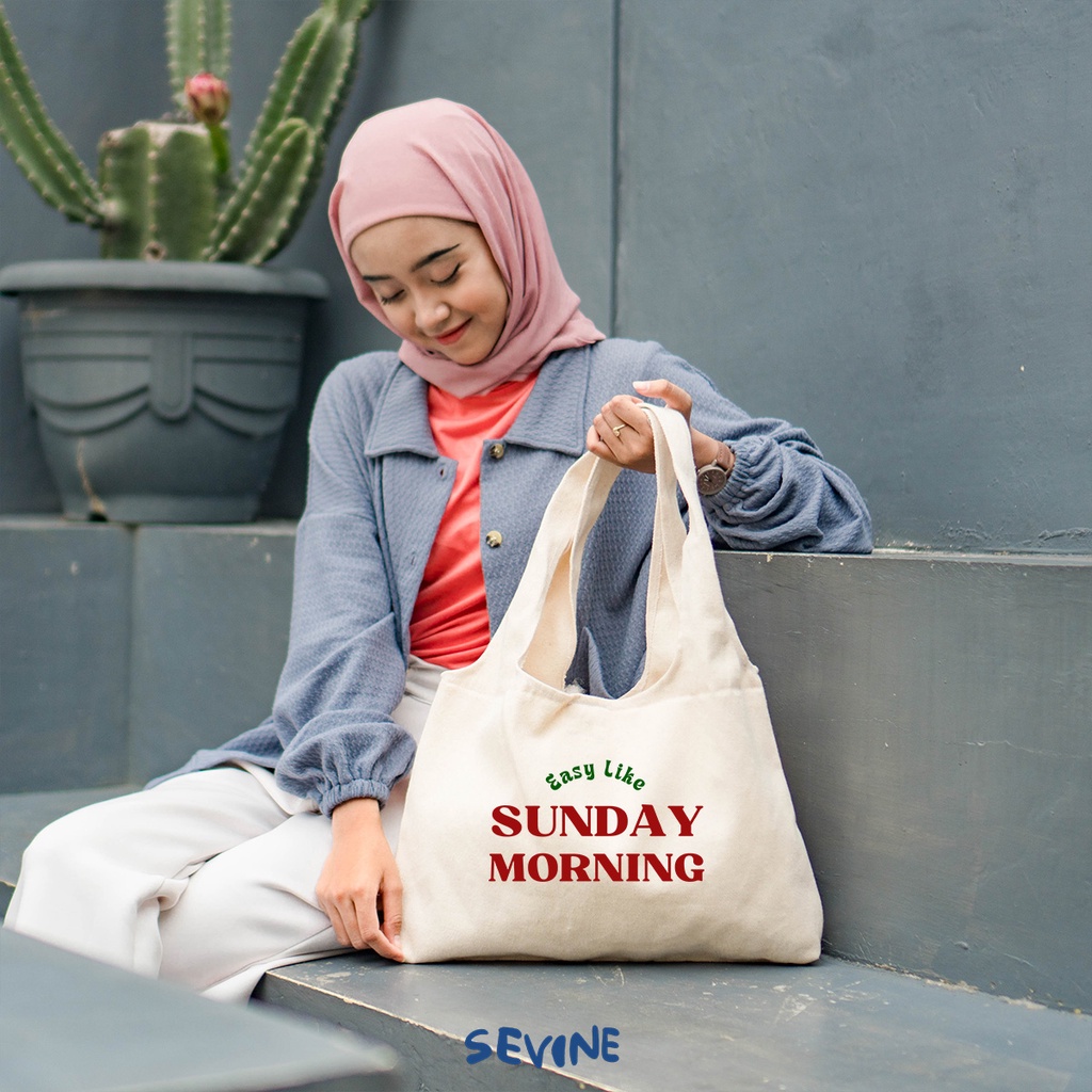 Sevine Tote Bag Kanvas Bonnie Tas Wanita Kuliah Fashion Laptop Totebag Quotes Motivation Aesthetic Vintage Pastel - MA