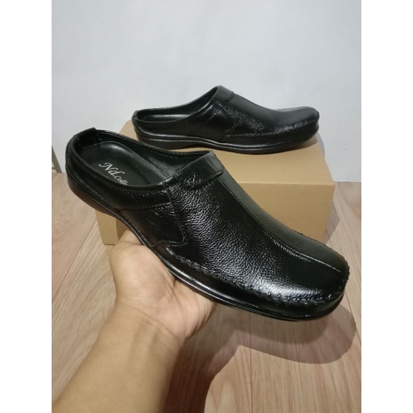 sepatu pria sandal bustong selop kulit sapi asli berkualitas ND_black