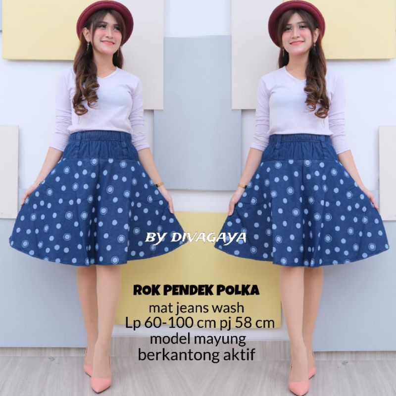 ROK PENDEK DEWASA MOTIF BUNGA BAHAN JEANS BB 45-60 KG