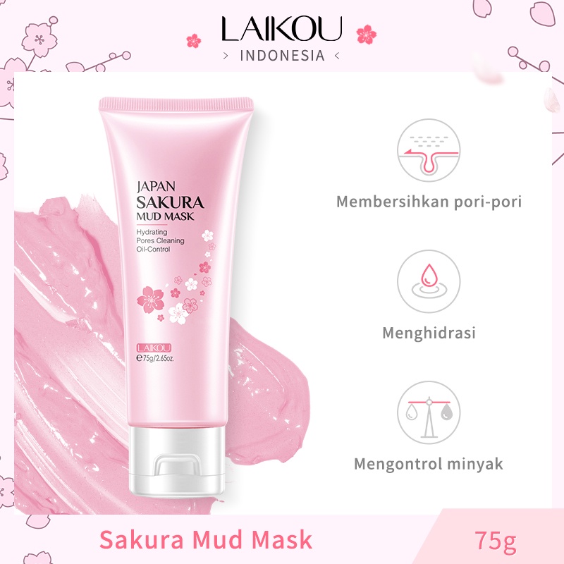 LAIKOU Sakura Brightening Mud Mask Membersihkan Pori-pori Komedo Kontrol Minyak