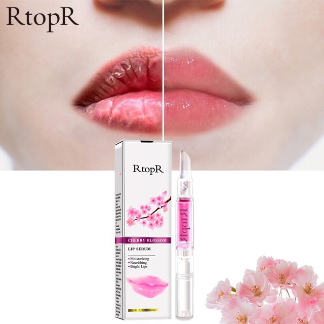 RtopR Cherry Blossom Lip Serum Ekstrak Tanaman Perawatan Lembut untuk Perawatan Kulit Bibir 3Ml