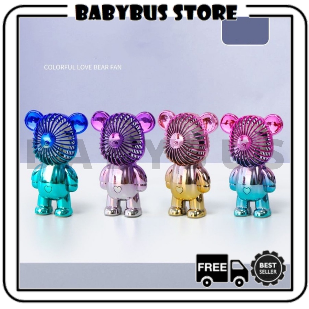 BBS MF 987 Kipas Angin Mini Portable USB Charge Motif BearBrick Warna Gradasi / Kipas Angin Meja / Kipas Angin Genggam / Mini Fan Bear Portable