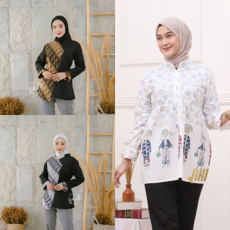 ATASAN BATIK WANITA MODERN BAJU BATIK KANTOR WANITA BATIK NEW BLUS SERAGAMAN BW