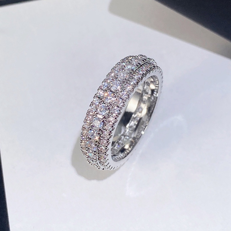 Fancyqube Cincin Zircon Kubik Berkilau Warna Silver Untuk Wanita