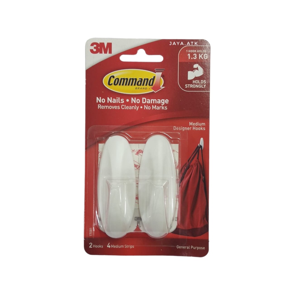 GANTUNGAN HOOK 3M COMMAND 17081 SET 2 3KG PENGAIT ADHESIVE HOOK PUTIH